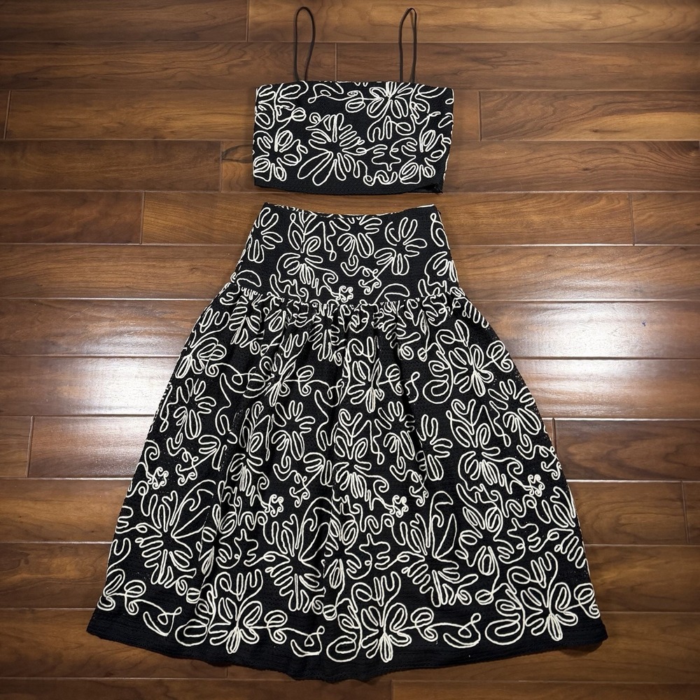 Antonio Melani Style by Simkins Size 8 Black Crochet Aoife Top & Skirt Set $279